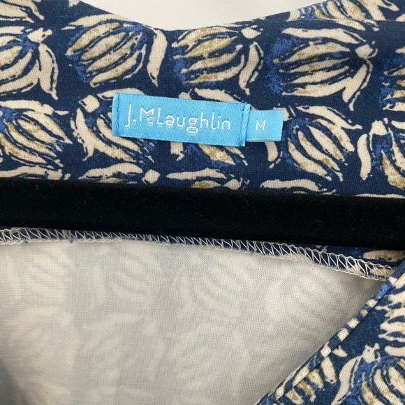 J. McLaughlin Blue Print 3/4 Sleeve Ponte Knit Tie Dress Medium Office Work G51 - Picture 3 of 8